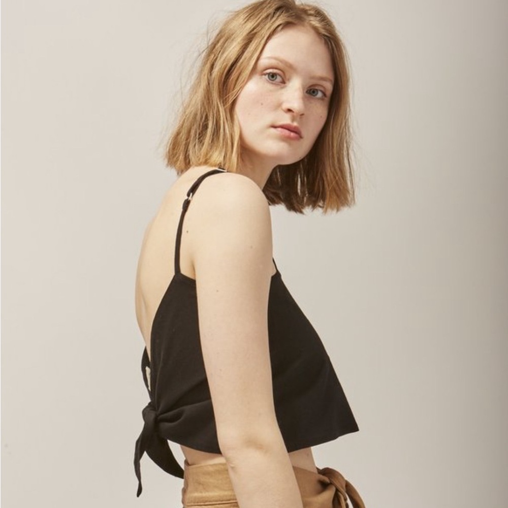 MICAELA GREG black cotton knotted croptop, size small